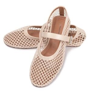 FUNKYMONKEY Women's Mesh Mary Jane Flats Shoes Nude Size 9m